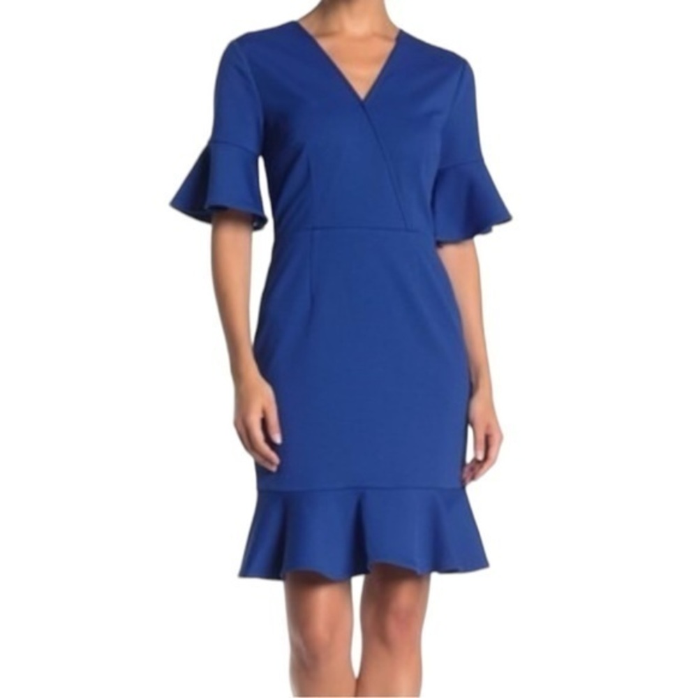 Trina‎ Trina Turk Blue Quest Ruffle Hem Dress Size 8